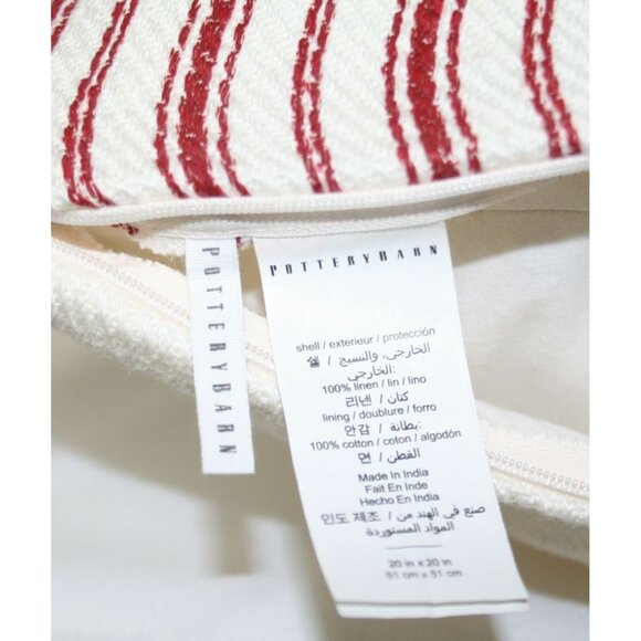 Pottery Barn Culver Reversible 20x20 Striped Linen Pillow Case With Down Insert - Picture 3 of 9
